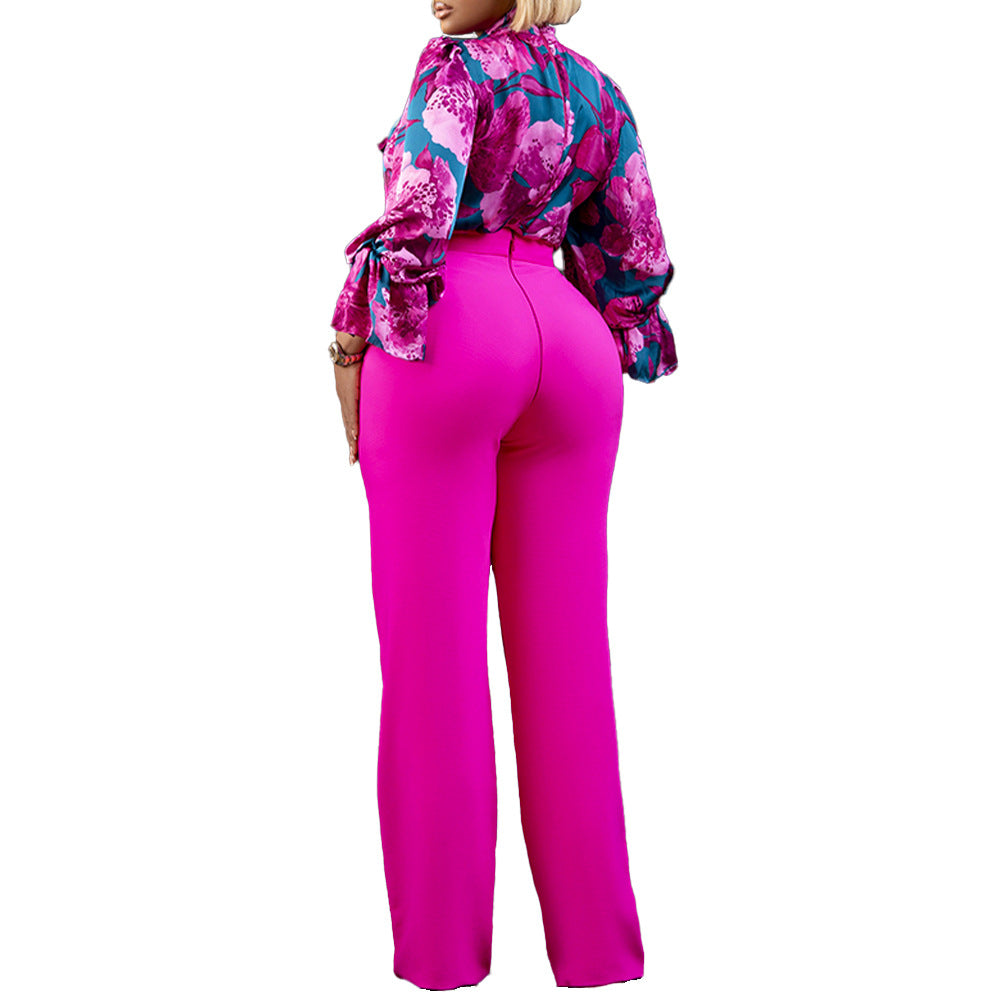Fashion Plus Sizes Women Long Sleeves Shirts & Pants-Suits-Pink-S-Free Shipping Leatheretro