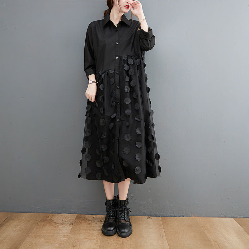 Black Plus Sizes Long Shirt Dresses-Dresses-Black-One Size-Free Shipping Leatheretro