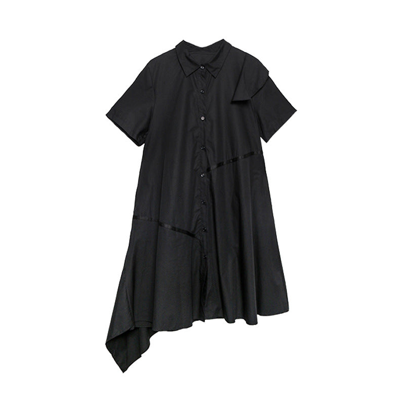 Vintage Summer Irregular Black Shirts Dresses-Dresses-Black-One Size-Free Shipping Leatheretro
