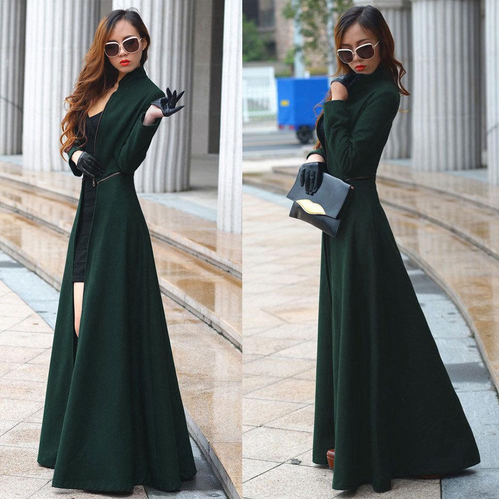 Women Winter Long Plus Size Trench Coat-Outerwear-Green-S-Free Shipping Leatheretro