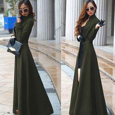 Women Winter Long Plus Size Trench Coat-Outerwear-Army Green-S-Free Shipping Leatheretro