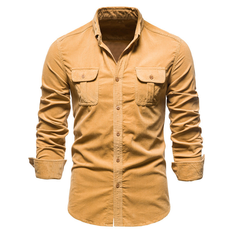 Men Long Sleeves Corduroy Business Shirts-Shirts & Tops-Yellow-M-Free Shipping Leatheretro