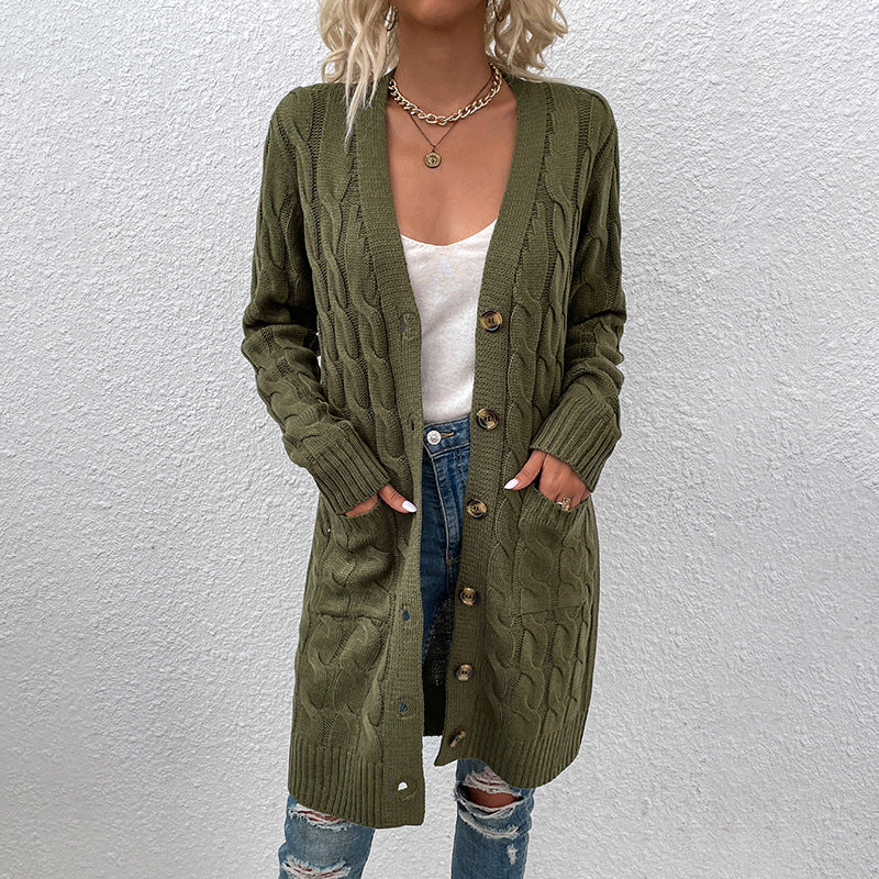 Casual Twist Design Long Cardigan Sweaters for Women-Coats & Jackets-Army Green-S-Free Shipping Leatheretro