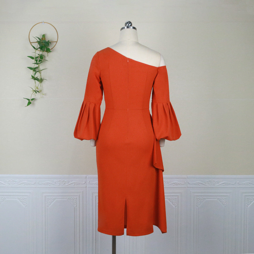 Sexy One Shoulder High Waist Irregular Plus Sizes Dresses-Dresses-Orange-S-Free Shipping Leatheretro