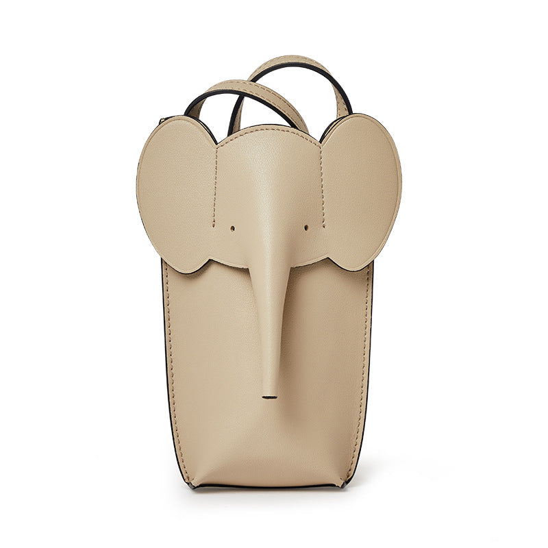 Fashion Elephant Shape Mini Leather Cellphone Bag 873-Leather cellphoe bag-Ivory-Free Shipping Leatheretro
