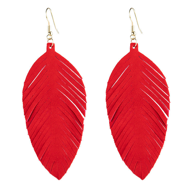 Leaves Designed Tassels Pu Leather Women Earrings-Earrings-4#-Free Shipping Leatheretro