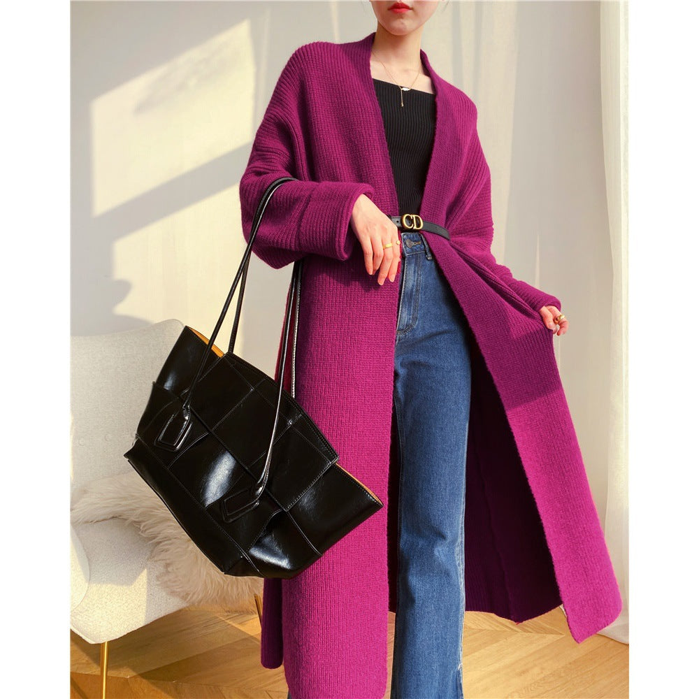 Cozy Lazy Style Long Knitting Overcoats for Women-Outerwear-Purple-One Size-Free Shipping Leatheretro