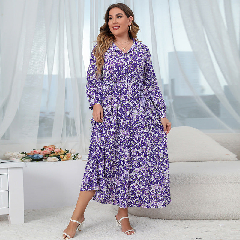 Bohemian Plus Sizes Floral Print Long Maxi Dresses-Dresses-Purple-XL-Free Shipping Leatheretro