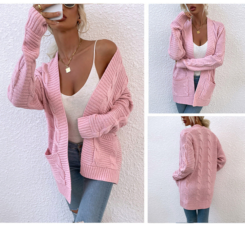 Fashion Twist Knitted Cardigan Coats-Shirts & Tops-Pink-S-Free Shipping Leatheretro