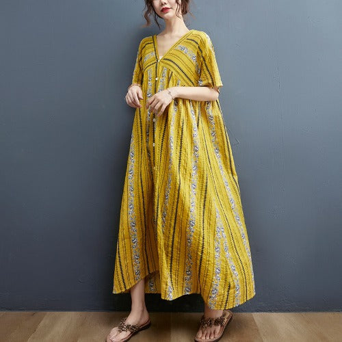 Summer Plus Sizes Long Cozy Dresses-Dresses-Yellow-One Size-Free Shipping Leatheretro