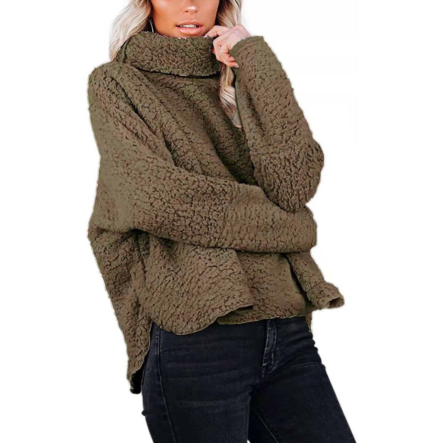 Women Warm Turtleneck Woolen Plus Sizes Winter Sweaters-Pink-S-Free Shipping Leatheretro