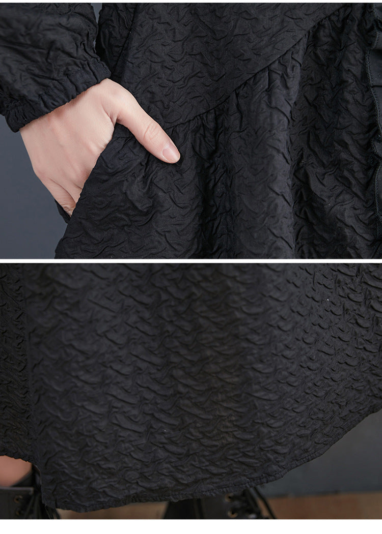 Vintage 3D Flower Black Long Cozy Dresses-Dresses-Black-L-Free Shipping Leatheretro