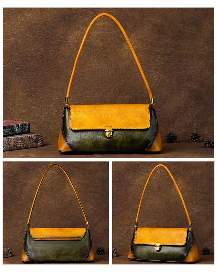 Vintage Simple Design Leather Baguette Bag 8103-Handbags-Red-Free Shipping Leatheretro