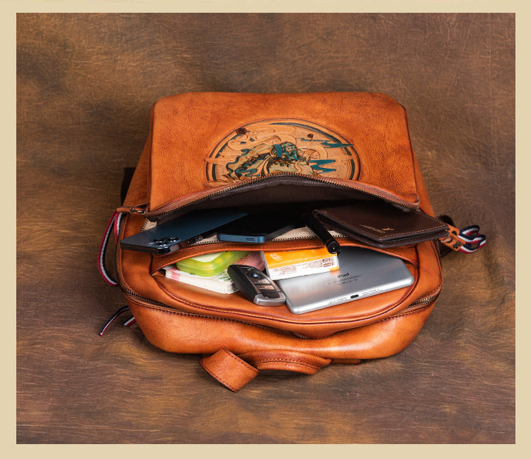 Vintage Cowhide Handmade Leather Laptop Backpack 9772-Backpacks-Brown-Free Shipping Leatheretro