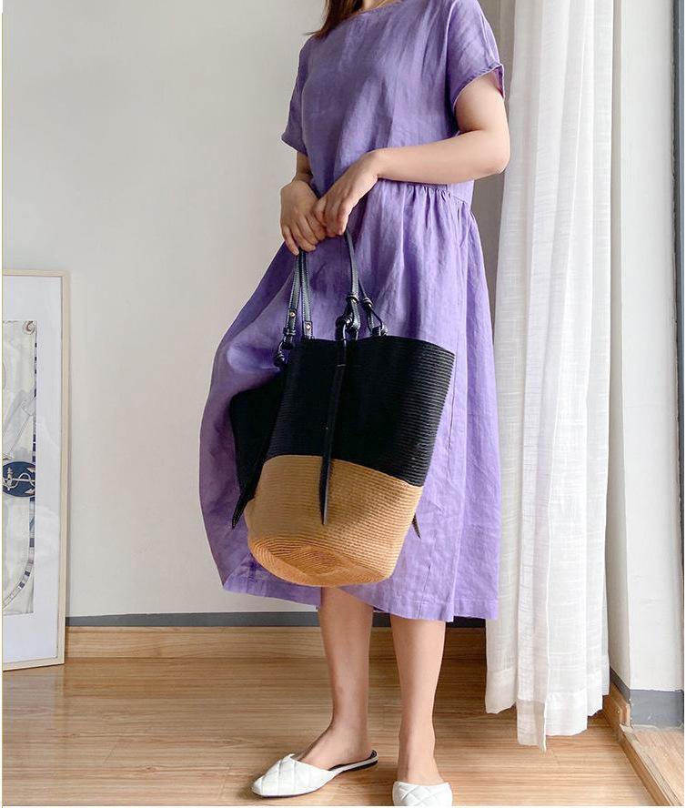 Women Loose Cozy Plus Sizes Midi Dresses-Mini Dresses-Purple-M-Free Shipping Leatheretro