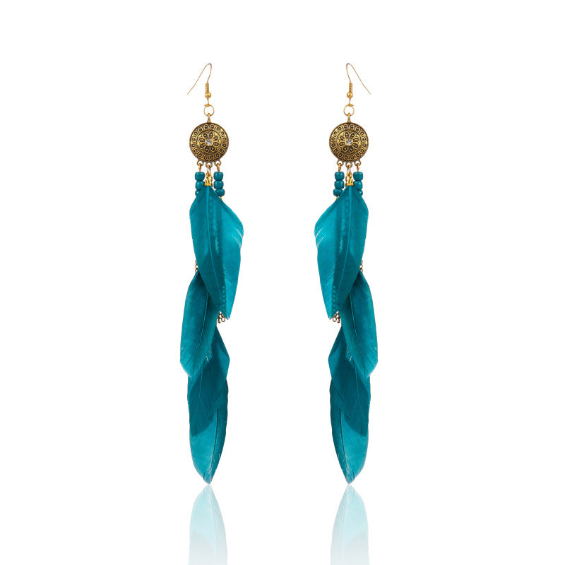Bohemian Feather Design Women Drop Rings-Earrings-Coloful-Free Shipping Leatheretro