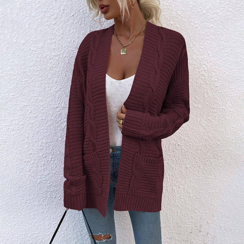 Fashion Twist Knitted Cardigan Coats-Shirts & Tops-Wine Red-S-Free Shipping Leatheretro