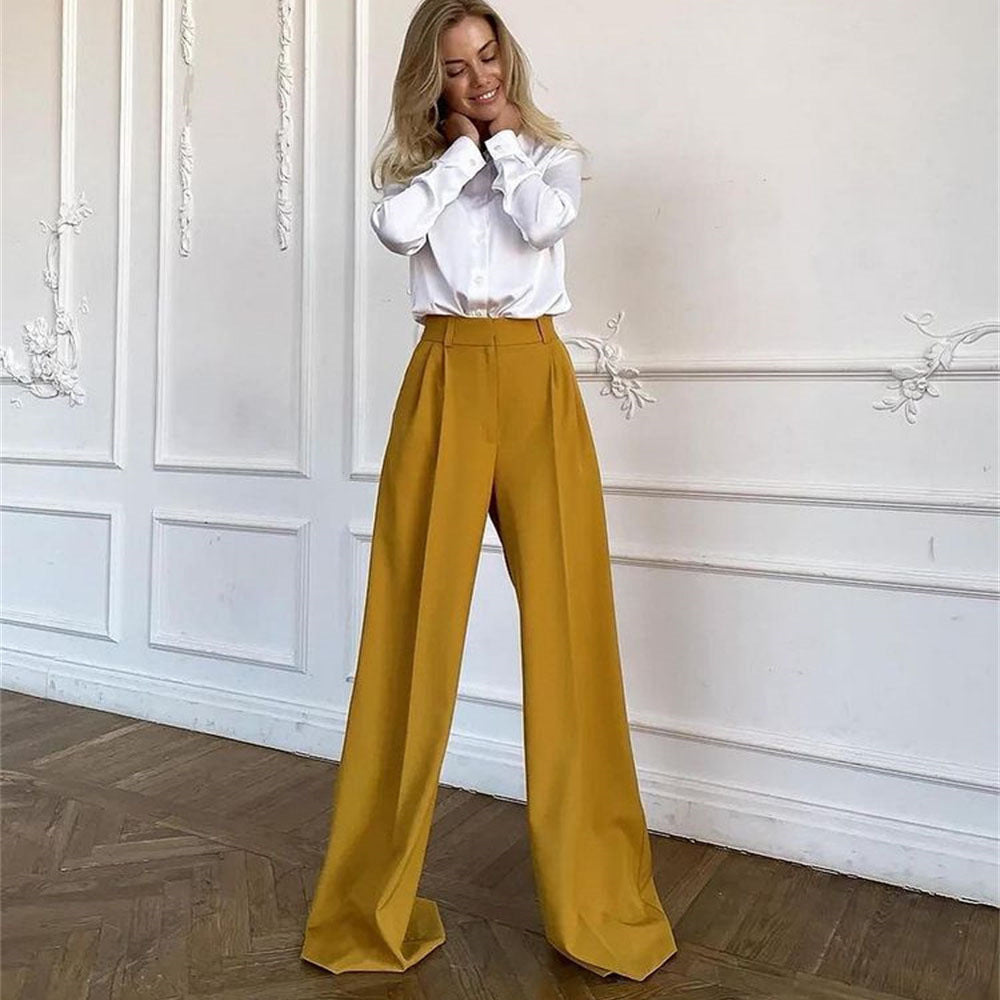 Casual High Waist Women Wide Legs Pants-Pants-Yellow-S-Free Shipping Leatheretro