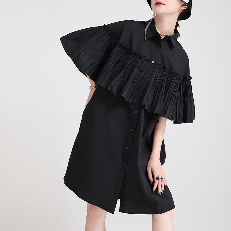 Casual Summer Irregular Designed Shirts Dresses-Dresses-Black-One Size-Free Shipping Leatheretro