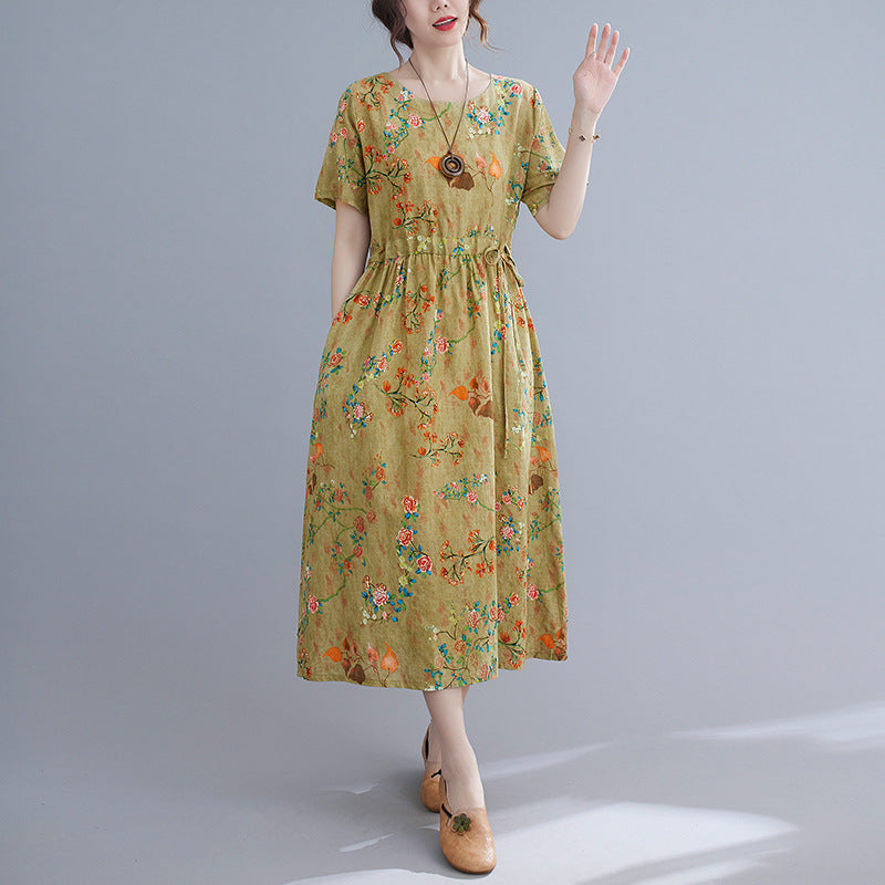 Ethinc Line Summer Half Sleeves Women Long Dresses-Dresses-Green（896）-M-Free Shipping Leatheretro