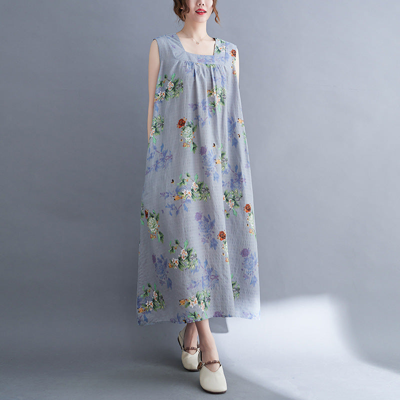Casual Summer Linen Plus Sizes Sleeveless Dresses-Dresses-Light Blue-M【50-60 kg】-Free Shipping Leatheretro