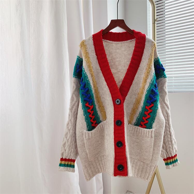 Thicken Warm Knitting Cardigan Sweaters for Women-Ivory-One Size-Free Shipping Leatheretro
