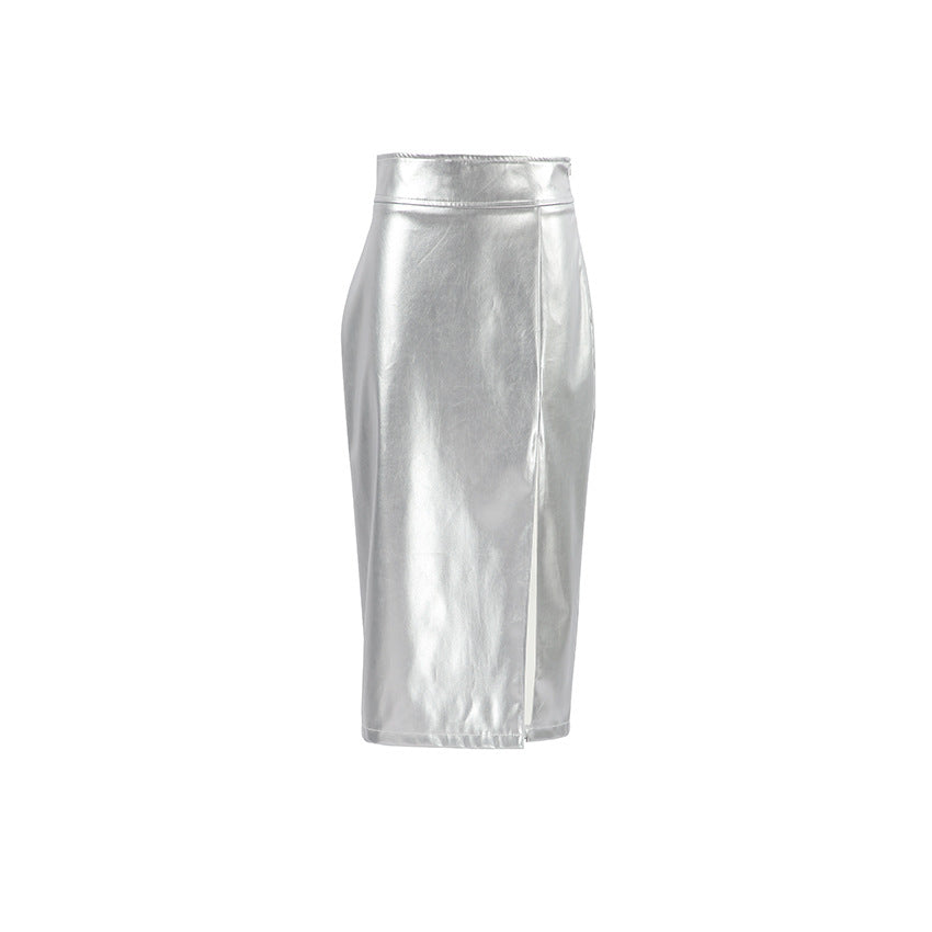 Designed Pu High Waist Sexy Silver Skirts-Skirts-Silver-S-Free Shipping Leatheretro