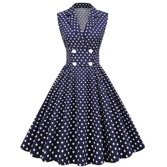 Vintage Sleeveless Polka Dot Dresses-Dresses-White-M-Free Shipping Leatheretro