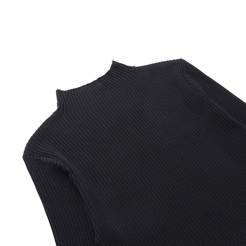 Elegant Turtleneck Short Knitted Tops-Shirts & Tops-Black-S-Free Shipping Leatheretro