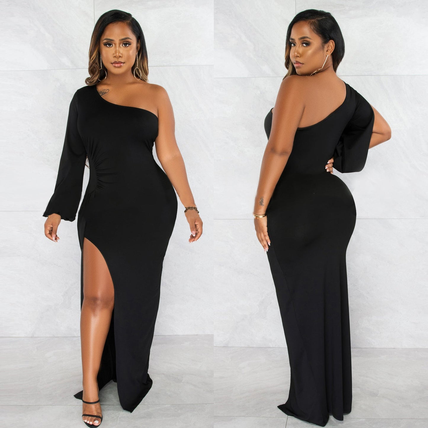 Classy One Shoulder Tight Dresses-Dresses-Black-S-Free Shipping Leatheretro