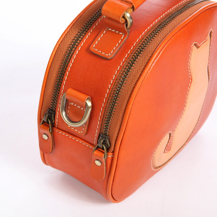 Cute Cat Design Handmade Vege Tanned Leather Bag for Women-Handbags-Wine Red-Free Shipping Leatheretro