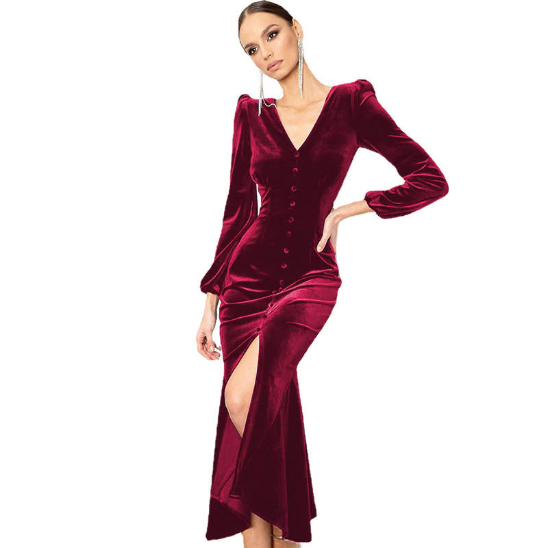 Elegant Fall Long Dresses for Women-Dresses-Wine Red-S-Free Shipping Leatheretro