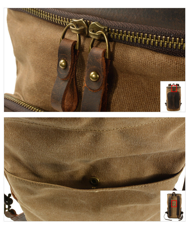 Roomy Capacity Leather Canvas Backpack 6139-Leather Canvas Backpack-Light Gray-Free Shipping Leatheretro