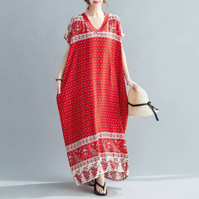 Women Summer Plus Sizes Long Dresses-Dresses-Red-One Size (50-120 kg)-Free Shipping Leatheretro