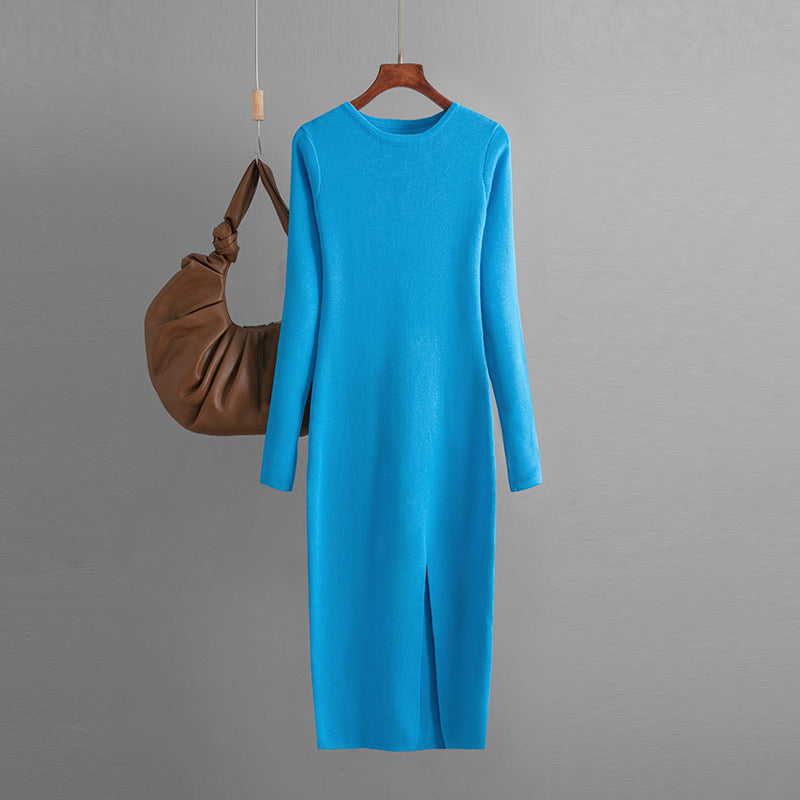 Sexy Knitted Long Bodycon Dresses-Dresses-Lake Blue-One Size-Free Shipping Leatheretro