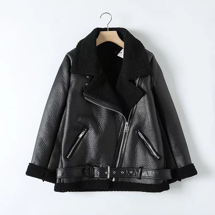 Fashion Winter Pu Leather with Fur Motorcycle Jacket Coats-Outerwear-Black-B-XS-Free Shipping Leatheretro