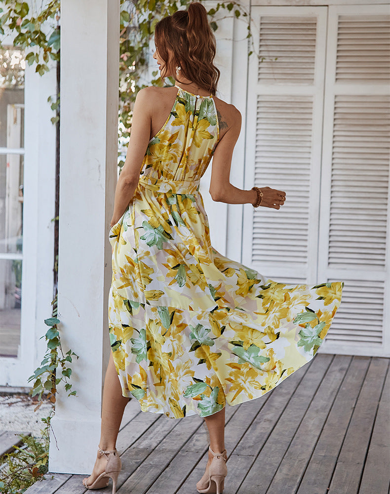 Casual Halter Summer Holiday Dresses-Dresses-Yellow-S-Free Shipping Leatheretro
