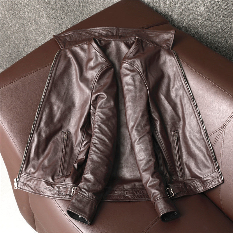 Brown Cowhide Leather Business Jackets for Men-Coats & Jackets-Brown-S-Free Shipping Leatheretro