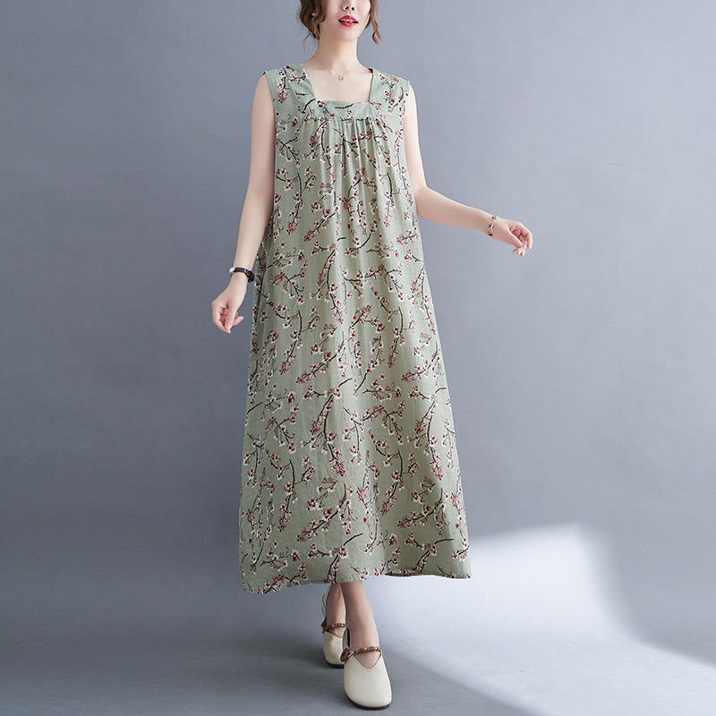 Casual Summer Linen Plus Sizes Sleeveless Dresses-Dresses-Light Green-M【50-60 kg】-Free Shipping Leatheretro