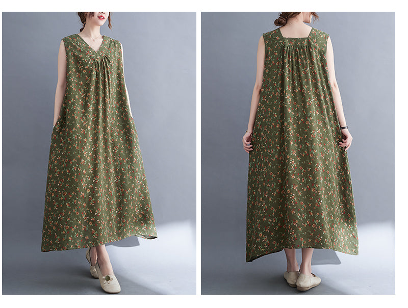 Casual Summer Linen Plus Sizes Sleeveless Dresses-Dresses-Gray-M【50-60 kg】-Free Shipping Leatheretro