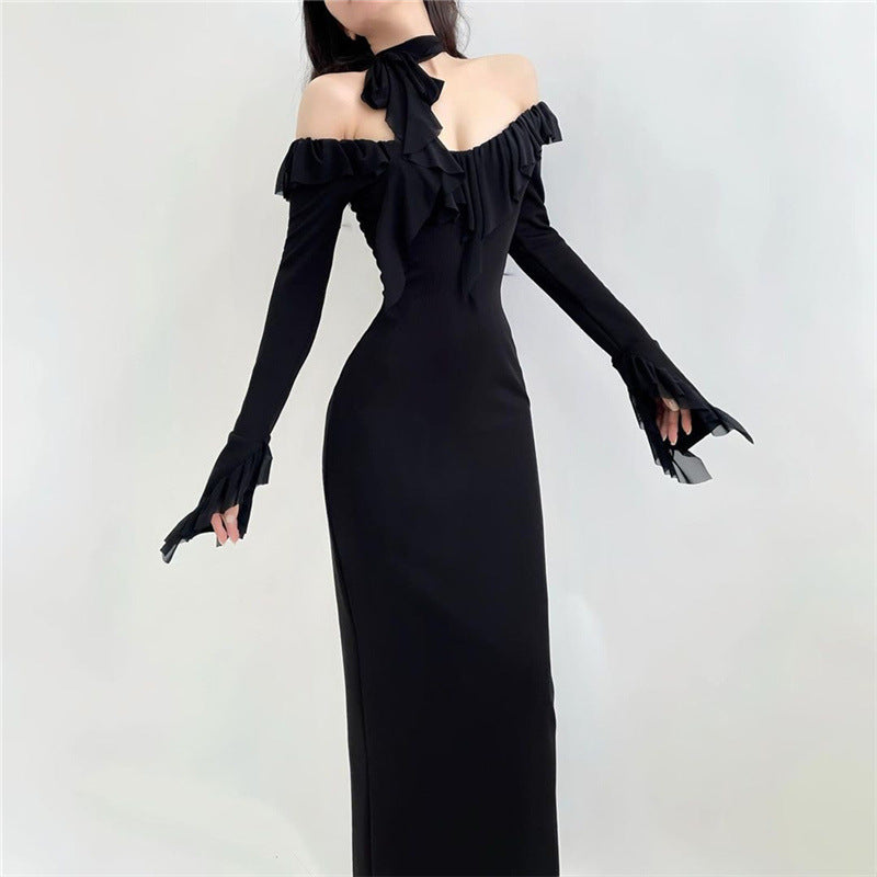 Sexy Off The Shoulder Long Black Long Sheath Dresses-Dresses-Black-S-Free Shipping Leatheretro