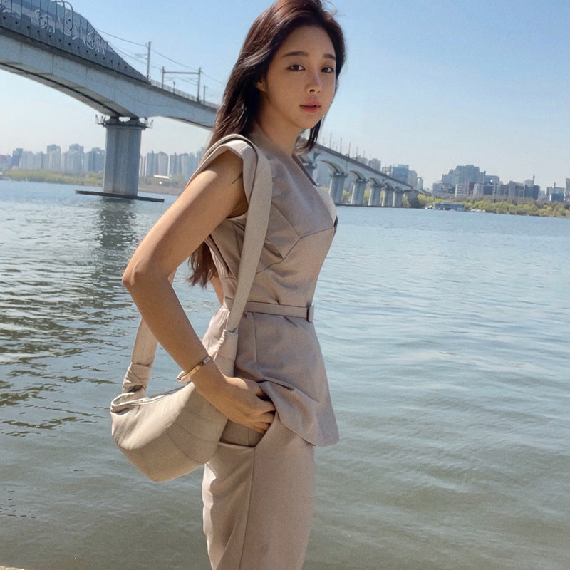 Elegant Office Lady Summer Two Pieces Suits-Suits-Light Khaki-S-Free Shipping Leatheretro