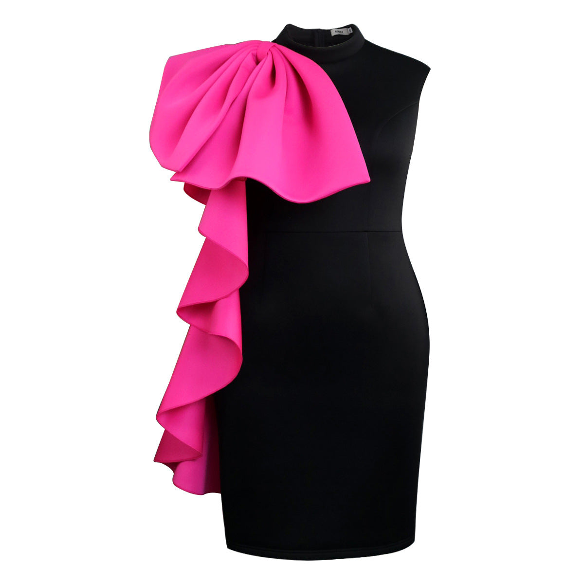 Designed Contrast Color Ruffled Evening Party Dresses-Dresses-Black-S-Free Shipping Leatheretro