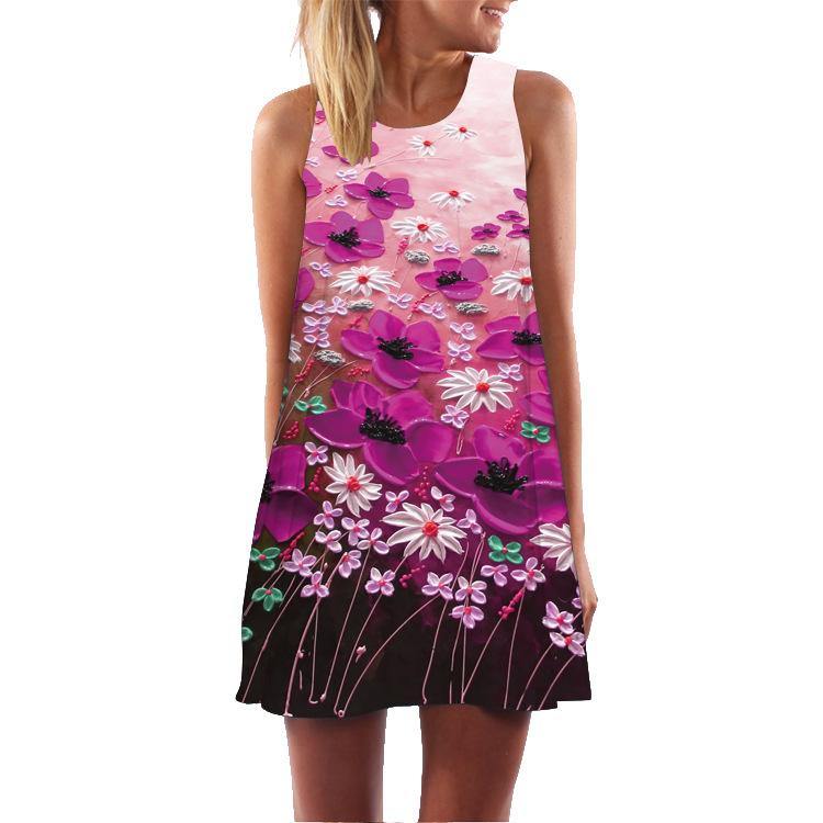 Summer 3D Floral Print Sleeveless Mini Short Dresses-Mini Dresses-6-S-Free Shipping Leatheretro