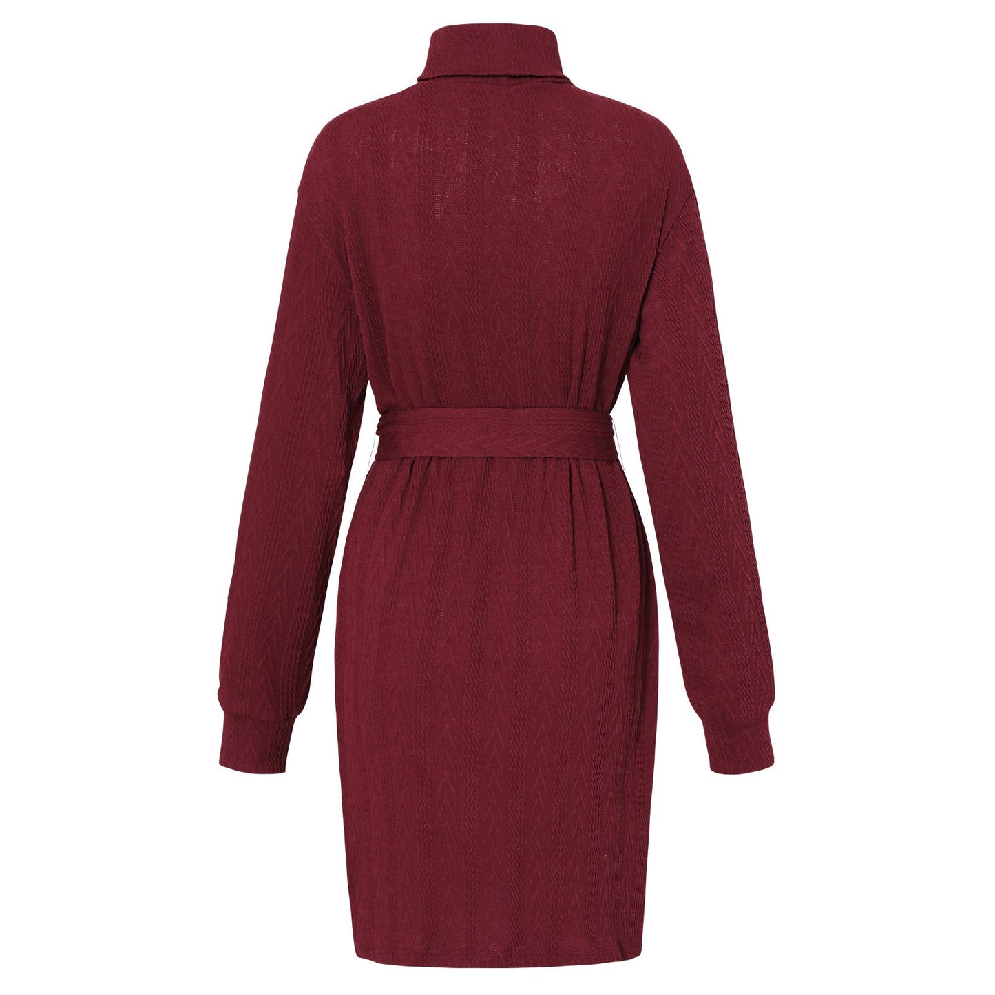 Fashion High Neck Knitted Short Dresses-Dresses-Wine Red-S-Free Shipping Leatheretro