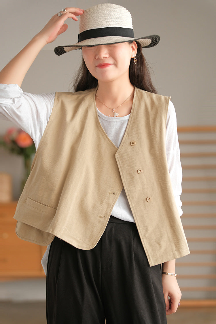 Vintage Sleeveless Casual Vest for Women-Vests-Black-One Size (45-65kg)-Free Shipping Leatheretro