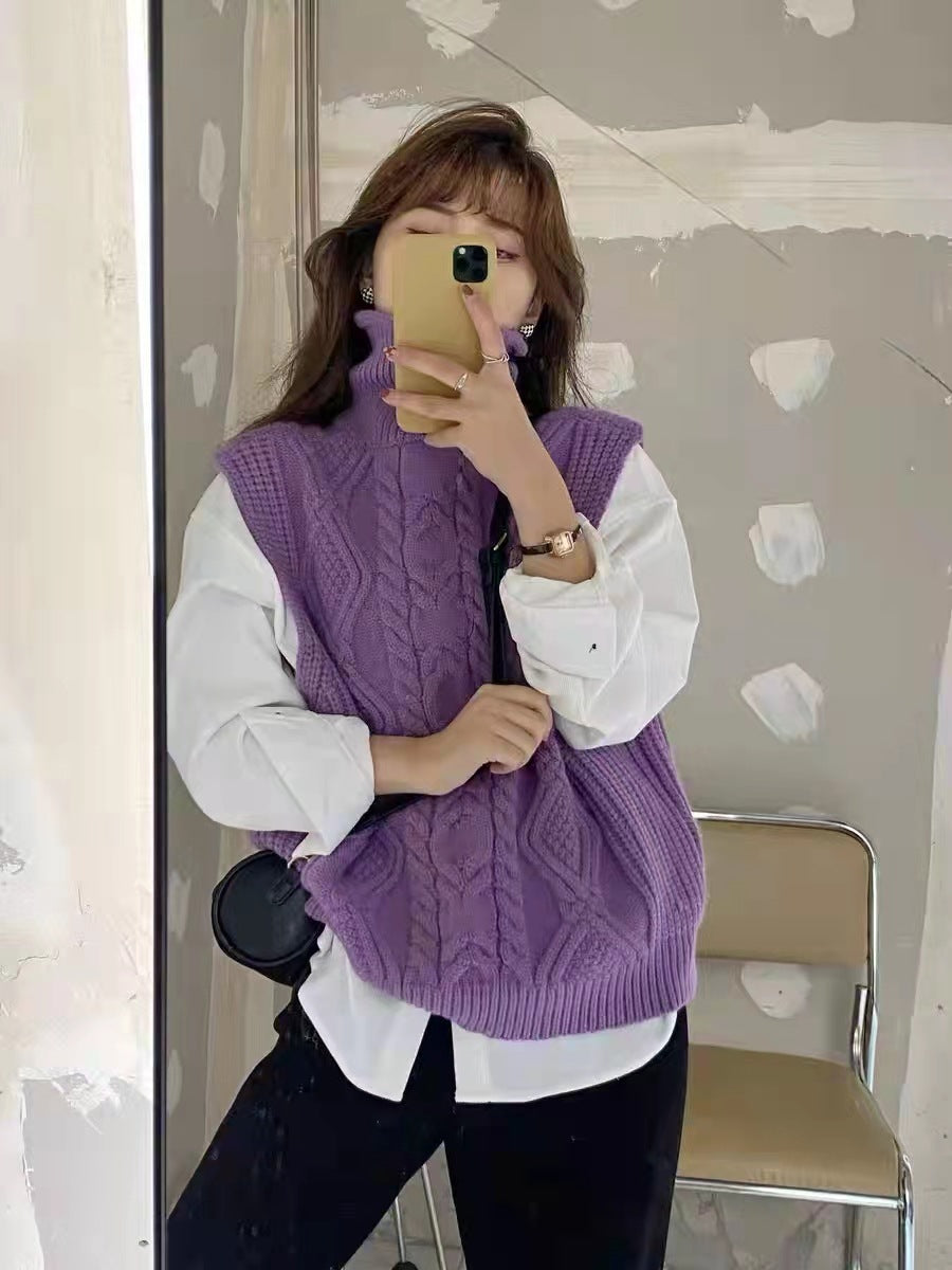 Winter Turtleneck Knitting Vest for Women-vest-Purple-One Size-Free Shipping Leatheretro