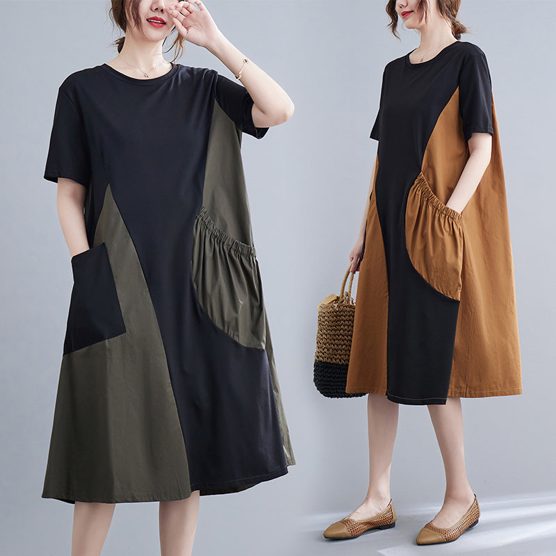 Vintage Short Sleeves Women Midi Dresses-Dresses-Khaki-One Size-Free Shipping Leatheretro