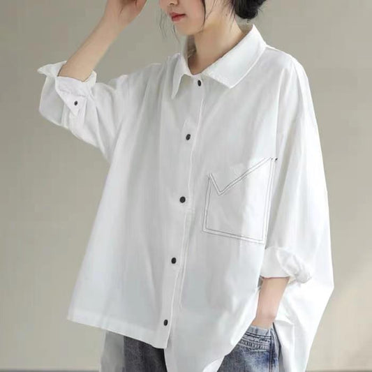 Plus Sizes Fall Shirts for Women-Shirts & Tops-White-L-Free Shipping Leatheretro