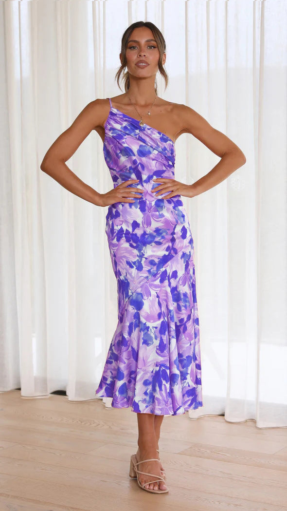 Fashion Summer One Shoulder Midi Length Dresses-Dresses-Purple-S-Free Shipping Leatheretro